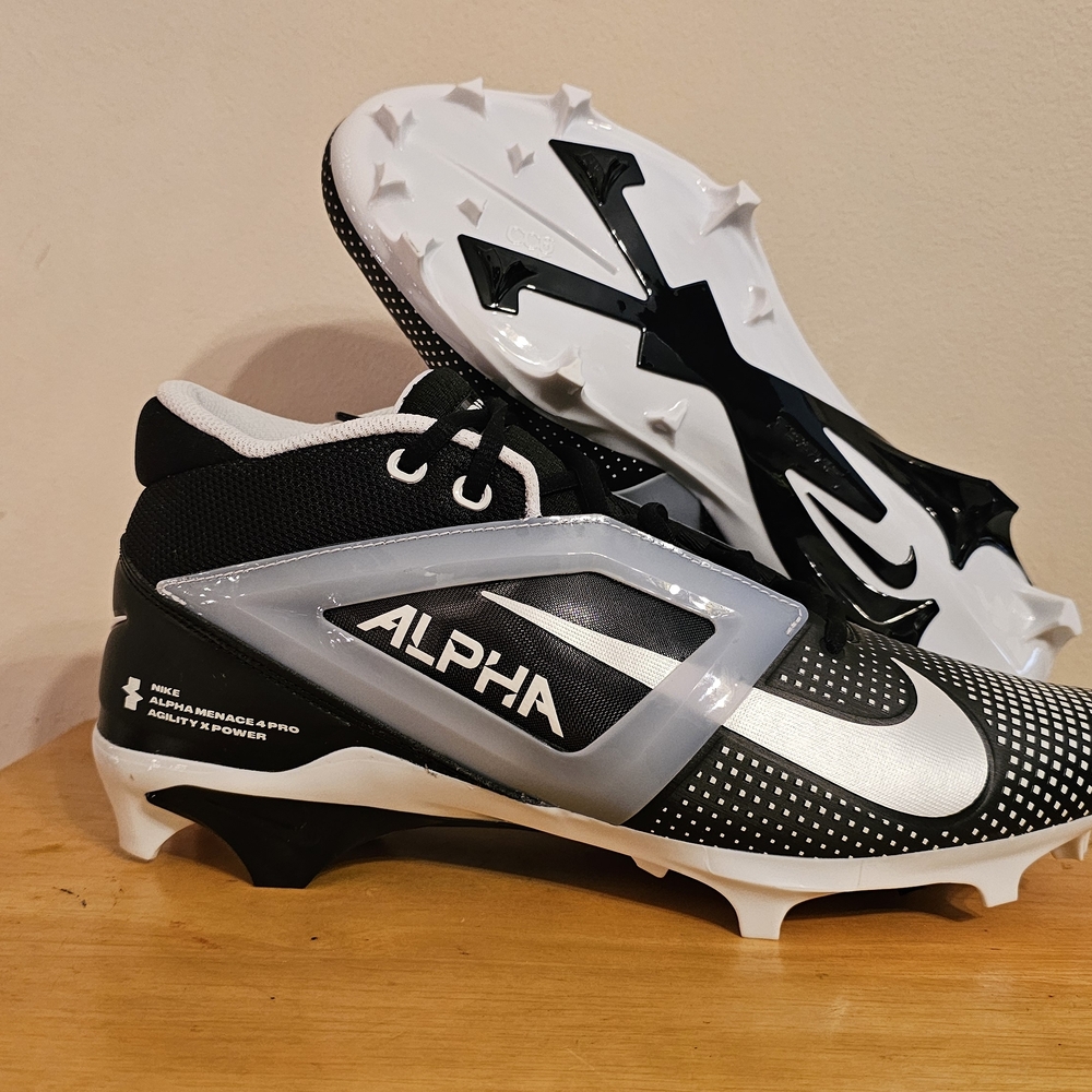 The Nike Alpha Menace 4 Pro Football Cleats in Black White FZ7702-005